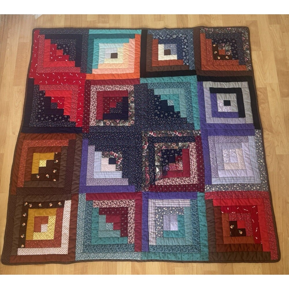 Handmade Log Cabin Patchwork Quilt 51”x51” - Picture 3 of 8